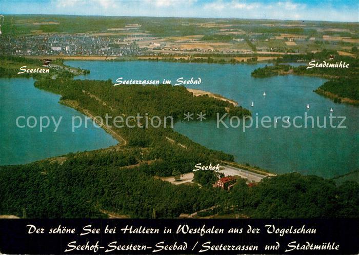 Haltern See Fliegeraufnahme mit Seehof Seestern Seebad Seeterrassen und Stadmueh