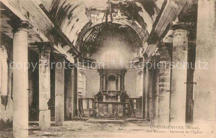 Consenvoye Ruines Intérieur de l'Eglise Grande Guerre Truemmer 1. Weltkrieg