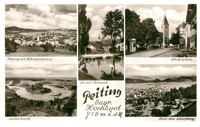 Peiting Panorama mit Hohenpeissenberg Lechschleife Peitnach Hauptplatz Blick zum