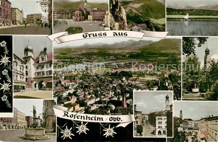 Rosenheim Bayern Strassenpartie Brunnen Panorama Kirche