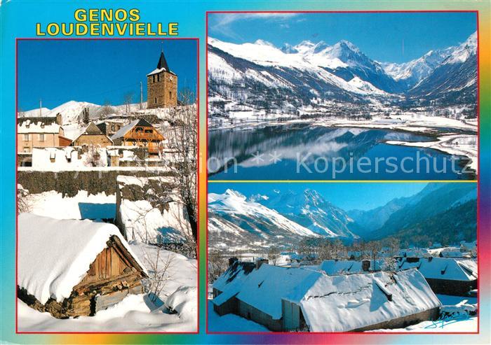 Genos Hautes-Pyrenees et village de Loudenvielle en hiver