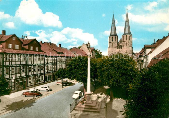 Duderstadt Marktstrasse mit Mariensaeule und Basilika St. Cyriakus