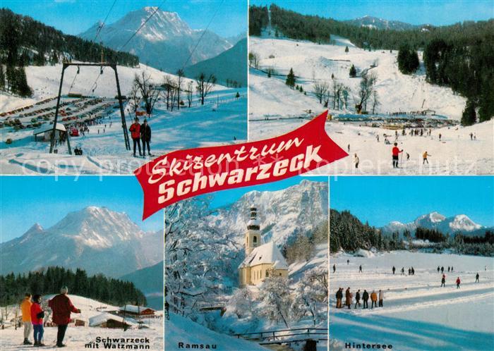 Hintersee Berchtesgaden Skizentrum Schwarzeck mit Watzmann Ramsau Kirche Winterl