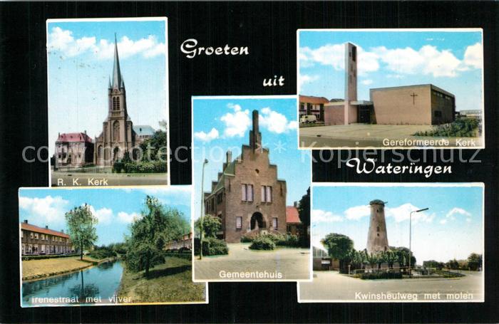 Wateringen Niederlande RK Kerk Irenestraat met vijver Gemeentehuis Gereformeerde