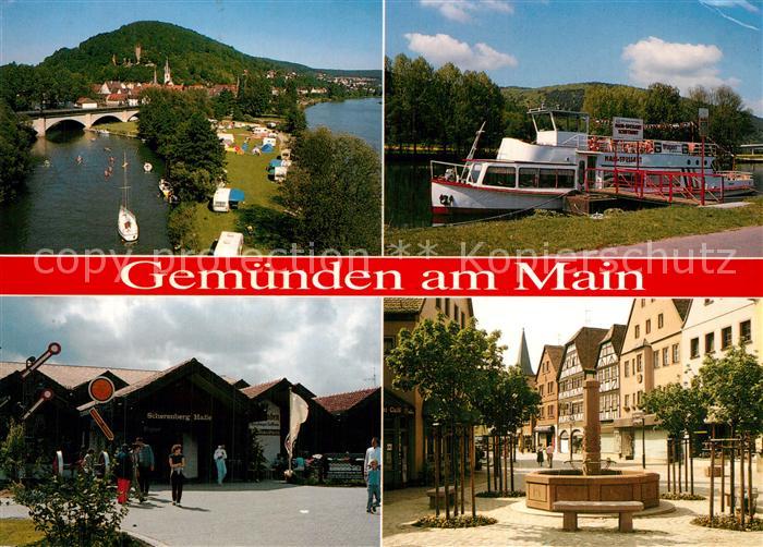 Gemuenden Main Panorama Bootsanlegestelle Bahnhof Brunnen