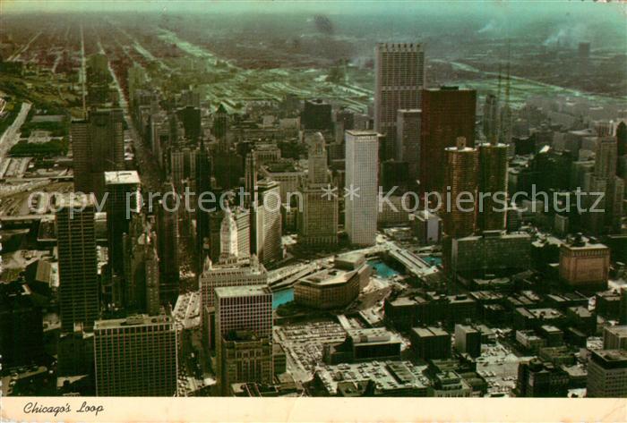 Chicago Illinois Panorama of Downtown Chicago Loop seen from top of John Hancock
