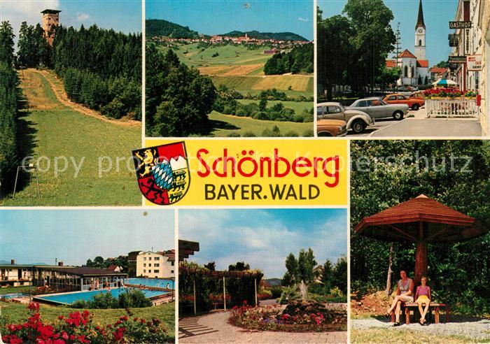 Schoenberg Bayerischer Wald Aussichtsturm Panorama Kirche Schwimmbad Park