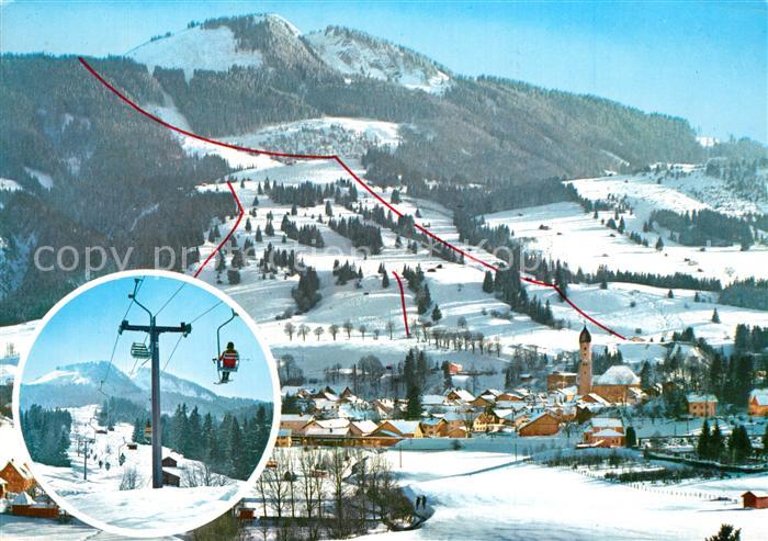 Nesselwang Skidorf mit Alpspitze und Sessellift