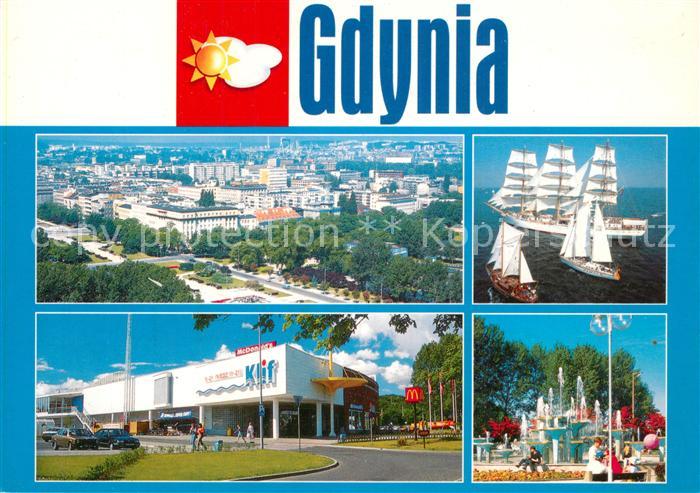 Gdynia Pommern Panorama Dreimaster Segler Klif Brunnen