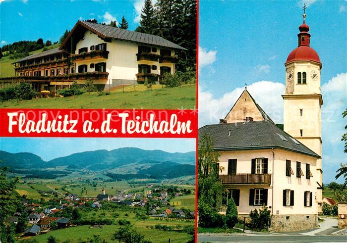 Fladnitz Teichalm Panorama Erholungsdorf Motiv mit Kirche Sporthotel Styria