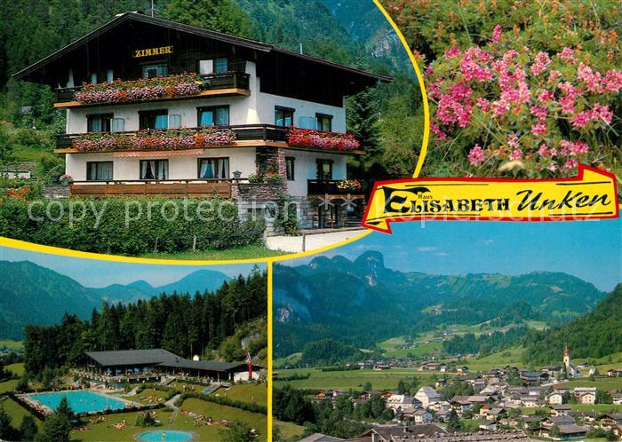 Unken Gaestehaus Pension Haus Elisabeth Freibad Gesamtansicht mit Alpenpanorama