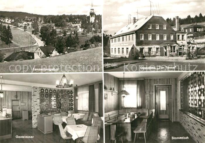 Tannenbergsthal Vogtland Ortsansicht mit Kirche Gaststaette Zur Tanne Gastzimmer