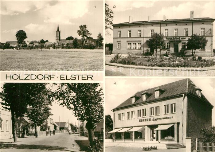 Holzdorf Elster Motiv mit Kirche Bahnhof Dorfstrasse Konsum Landwarenhaus