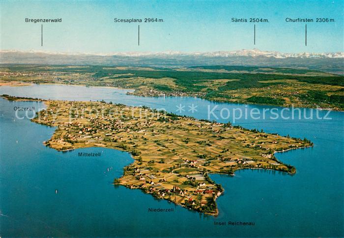 Insel Reichenau Fliegeraufnahme Bodensee Alpen