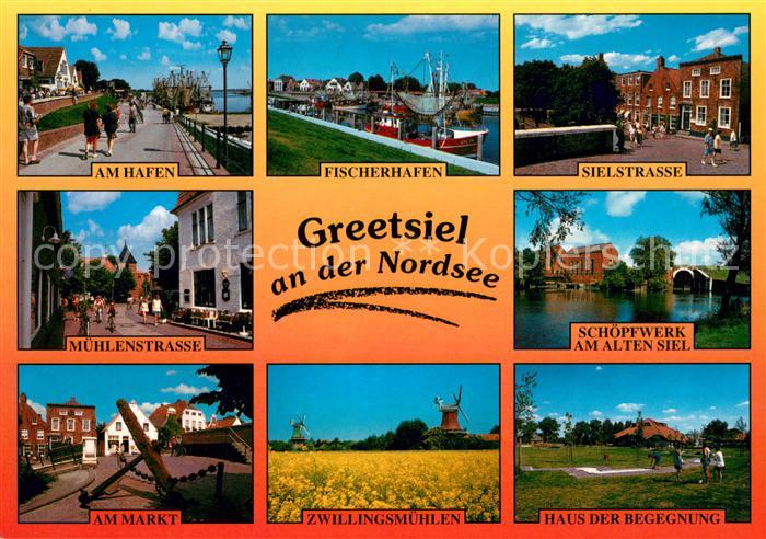 Greetsiel Am Hafen Fischerhafen Sielstrasse Muehlenstrasse Schoepfwerk am Alten