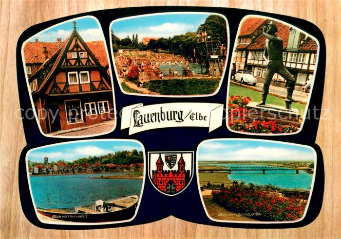 Lauenburg Elbe aeltestes Haus Schwimmbad Rufer Elbepartie Blick vom Schlossgarte