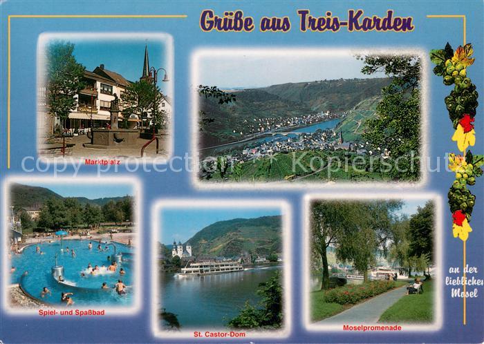 Treis-Karden Marktplatz Spiel und Spassbad Panorama St Castor Dom Moselpromenade