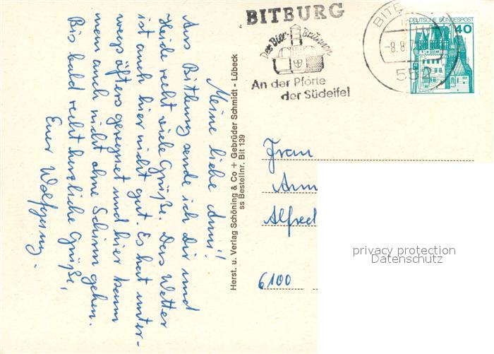 Bitburg Marktplatz Teilansicht Anlage Maximiner Waeldchen Sporthotel Stausee Sch – Bild 2