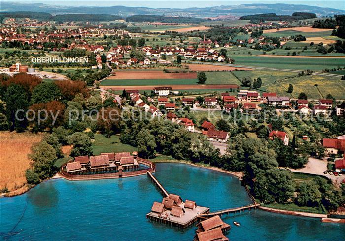 Unteruhldingen Fliegeraufnahme mit den beruehmten Pfahlbauten