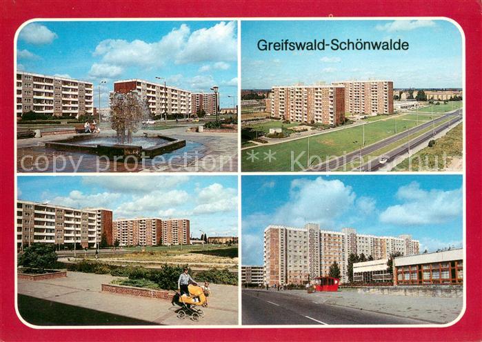 Greifswald Neubaugebiet Schoenwalde Brunnen Hochhaeuser Sporthalle