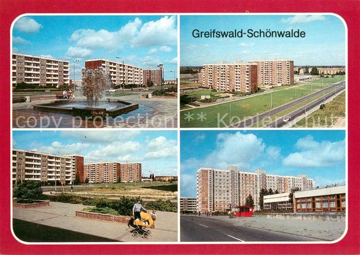 Greifswald Brunnen am Ambulatorium Hochhaeuser Sporthalle