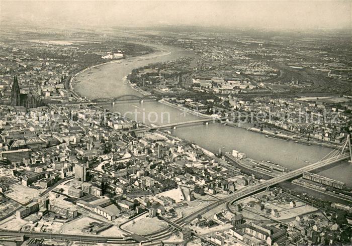 Koeln Rhein Fliegeraufnahme mit Severinsbruecke Deutzer Bruecke und Hohenzollern