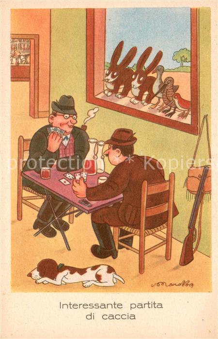 Kartenspiel-Postkarte J?ger Wein Hasen Hund