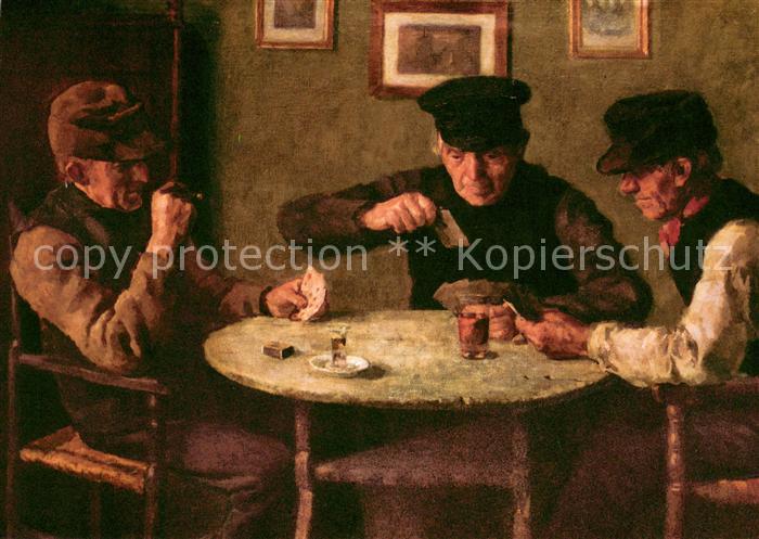 Kartenspiel-Postkarte K?nstlerkarte Karl Krummacher Die Kartenspieler
