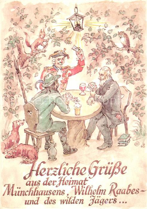 Kartenspiel-Postkarte M?nchhausen Wilhelm Raabe J?ger