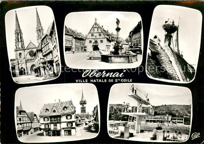 Obernai Bas Rhin Eglise Place de la Republique et Fontaine Ste Odile Nid de Cigo