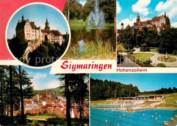 Sigmaringen mit Schloss der Fuersten von Hohenzollern und Schwimmbad