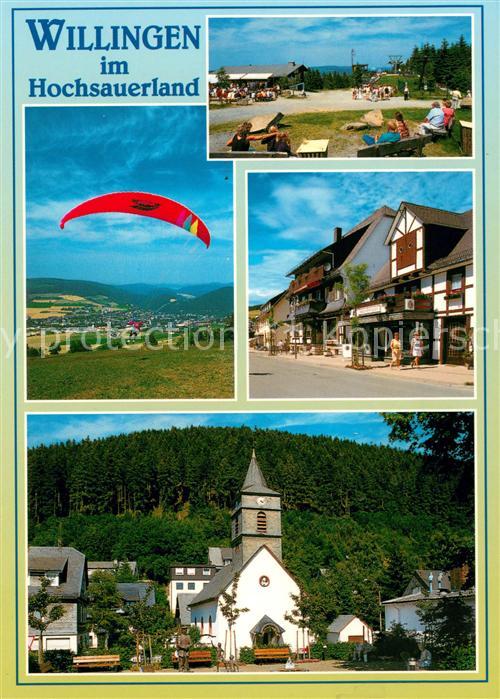 Willingen Sauerland Gleitschirmfliegen Panorama Kirche Strassenpartie