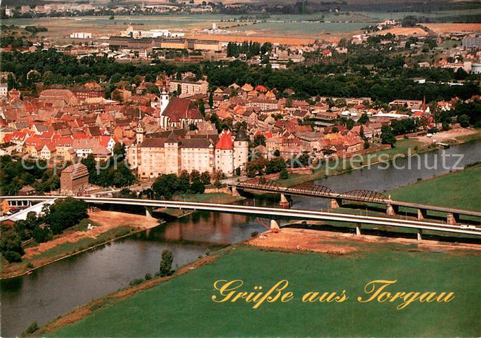 Torgau Renaissancestadt Elbebruecke Fliegeraufnahme