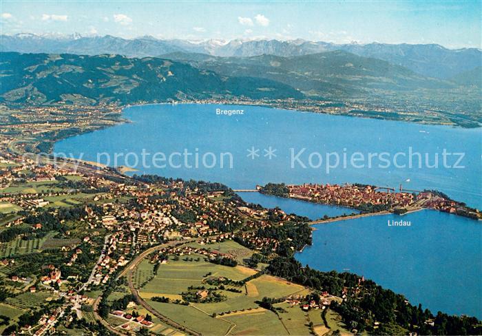 Lindau Bodensee Halbinsel Bregenzer Bucht Alpenpanorama Fliegeraufnahme