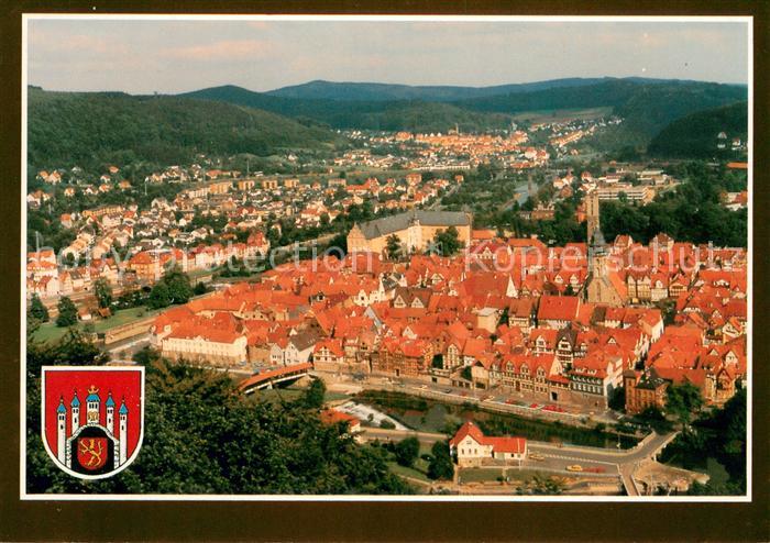 Hann. Muenden Panorama Blick von der Tillyschanze auf die Altstadt Wappen