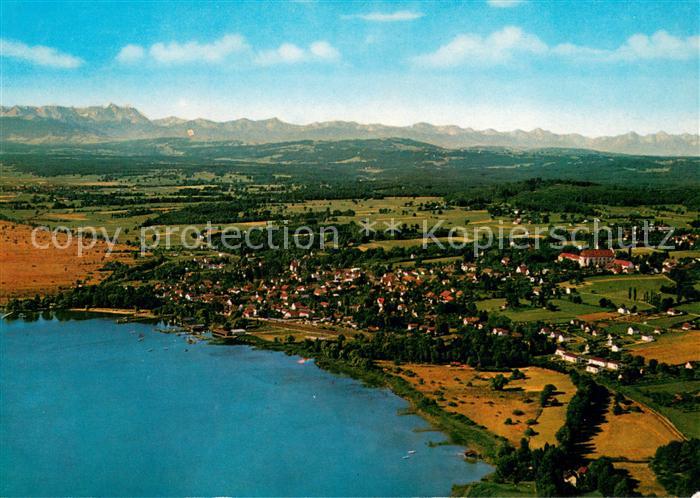 Diessen Ammersee gegen Zugspitze und Tiroler Alpen Fliegeraufnahme