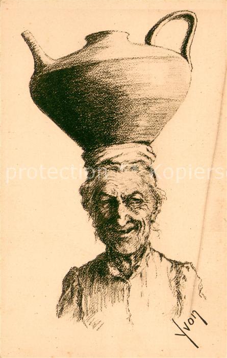 Ainhoa Type de vieille femme basque Dessin Kuenstlerkarte