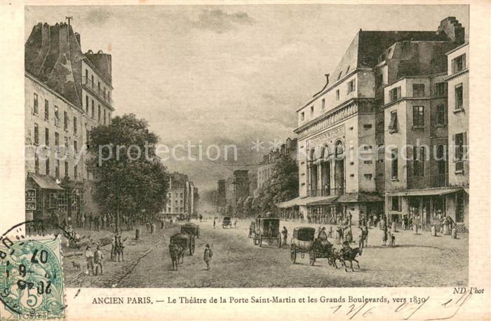 Ancien Paris Théâtre de la Porte Saint Martin et les Grands Boulevards vers 1830