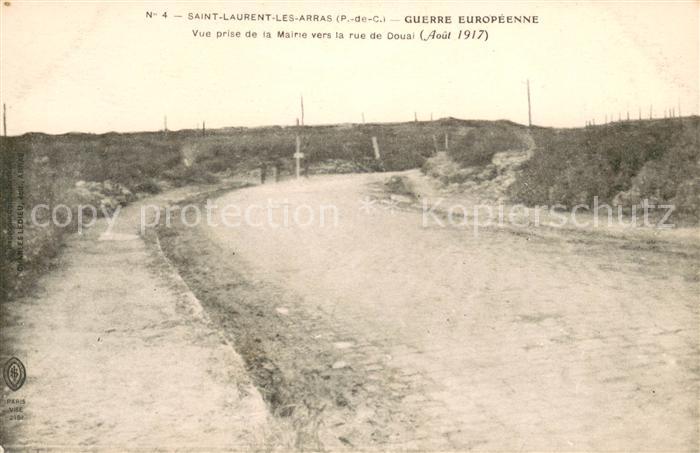 Saint-Laurent-Blangy Guerre Européenne vue prise de la Mairie vers la Rue de Dou