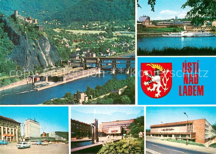 Usti nad Labem Hrad Strekov Burg Schleuse Hotel Sporthalle Wappen