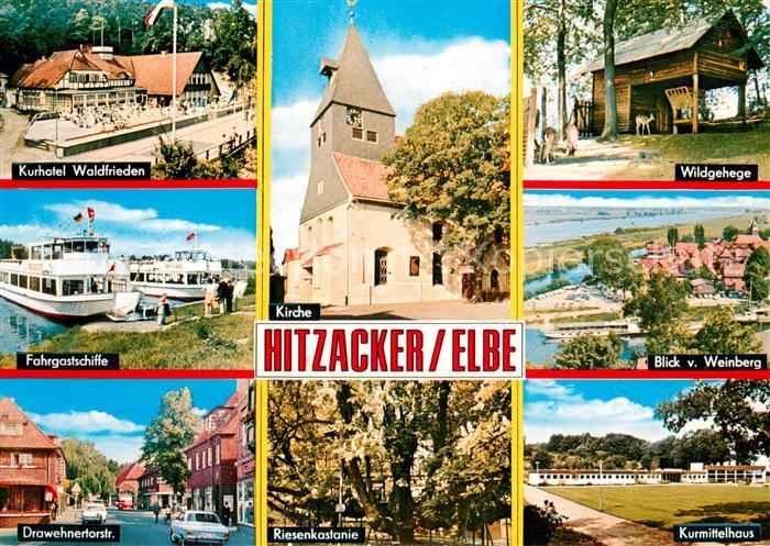 Hitzacker Elbe Kurhotel Waldfrieden Kirche Wildgehege Fahrgastschiffe Blick vom