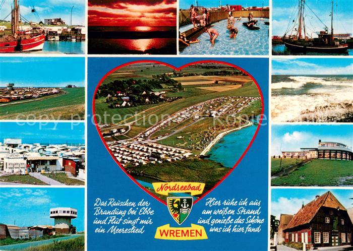 Wremen Fischkutter Schwimmbad Fliegeraufnahme Sturmflut Aussichtsturm Hotel