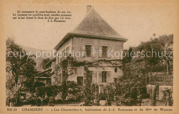 Chambery Savoie Les Charmettes Habitation de J. J. Rousseau et de Mme de Warens