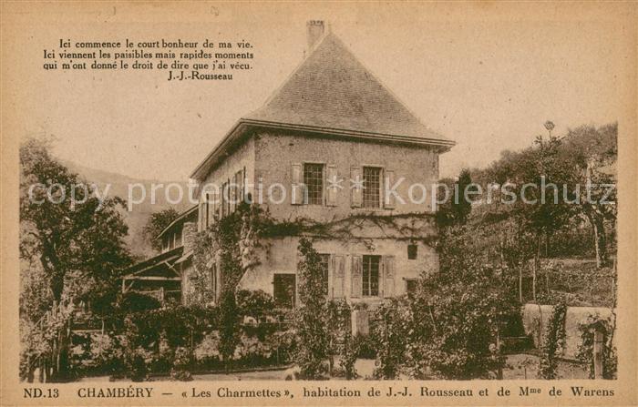 Chambery Savoie Les Charmettes Habitation de J. J. Rousseau et de Mme de Warens