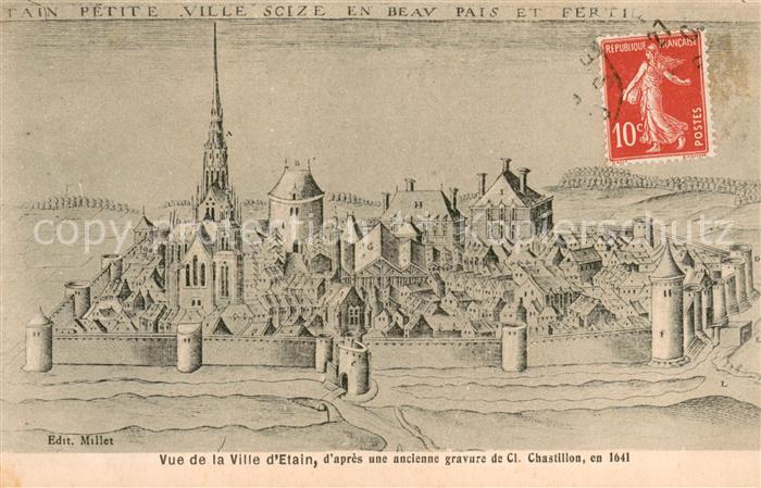 Etain Vue de la ville d après une ancienne gravure de Cl. Chastillon en 1641 Kue
