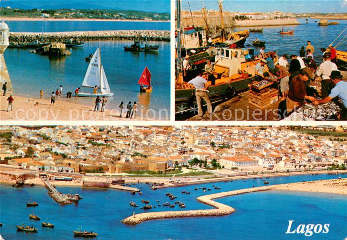 Lagos Algarve Portugal Hafenstadt Fliegeraufnahme Strand Fischerhafen Fischkutte