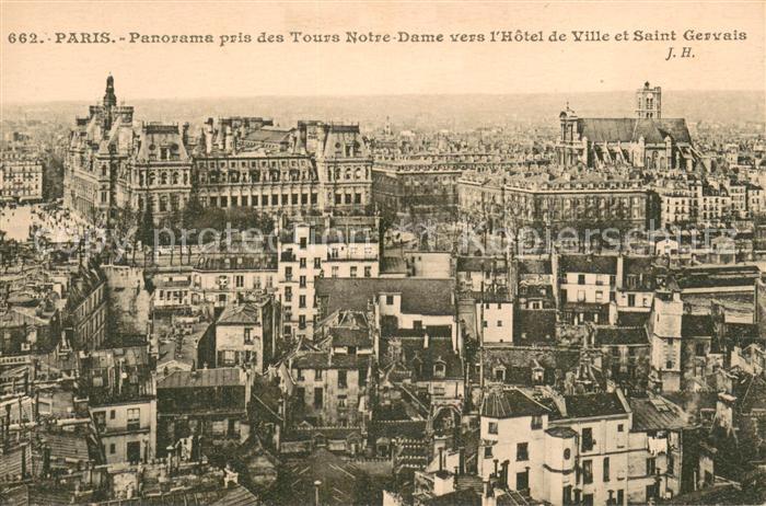 Paris Panorama pris des Tours Notre Dame vers l’Hotel de Ville et Saint Gervais
