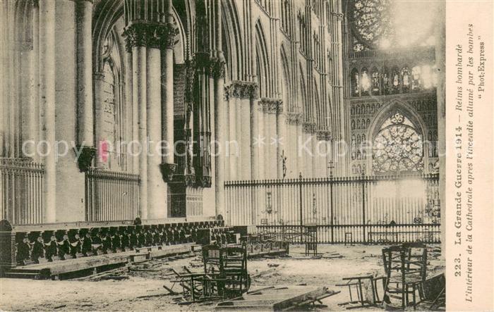 Reims Champagne Ardenne Le Guerre 1914 Interieur de la Cathedrale apres incendie