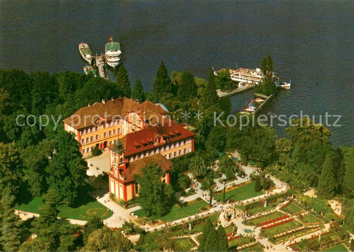 Insel Mainau Fliegeraufnahme mit Schloss Kirche Schlossterrasse und Rosengarten