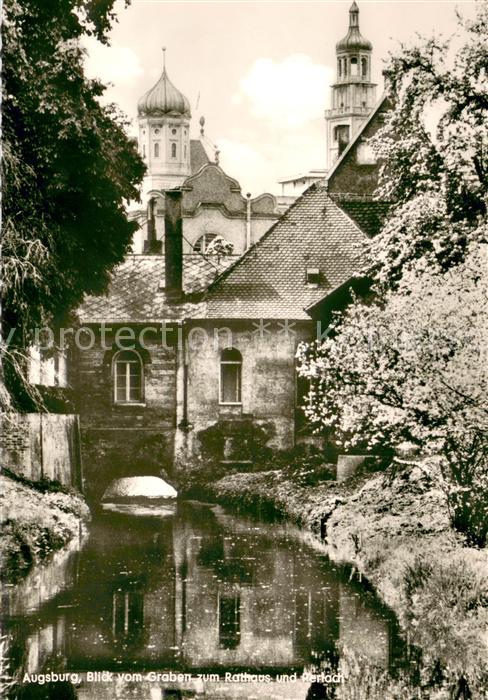 Augsburg Blick vom Graben zum Rathaus und Perlach